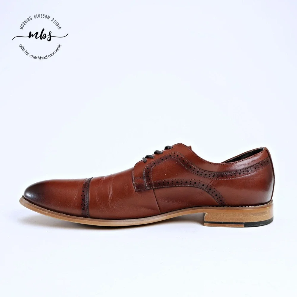 Stacy Adams Dickinson Cap Toe Classic Lace‎ Up Derby Shoes Cognac Brown Men 13